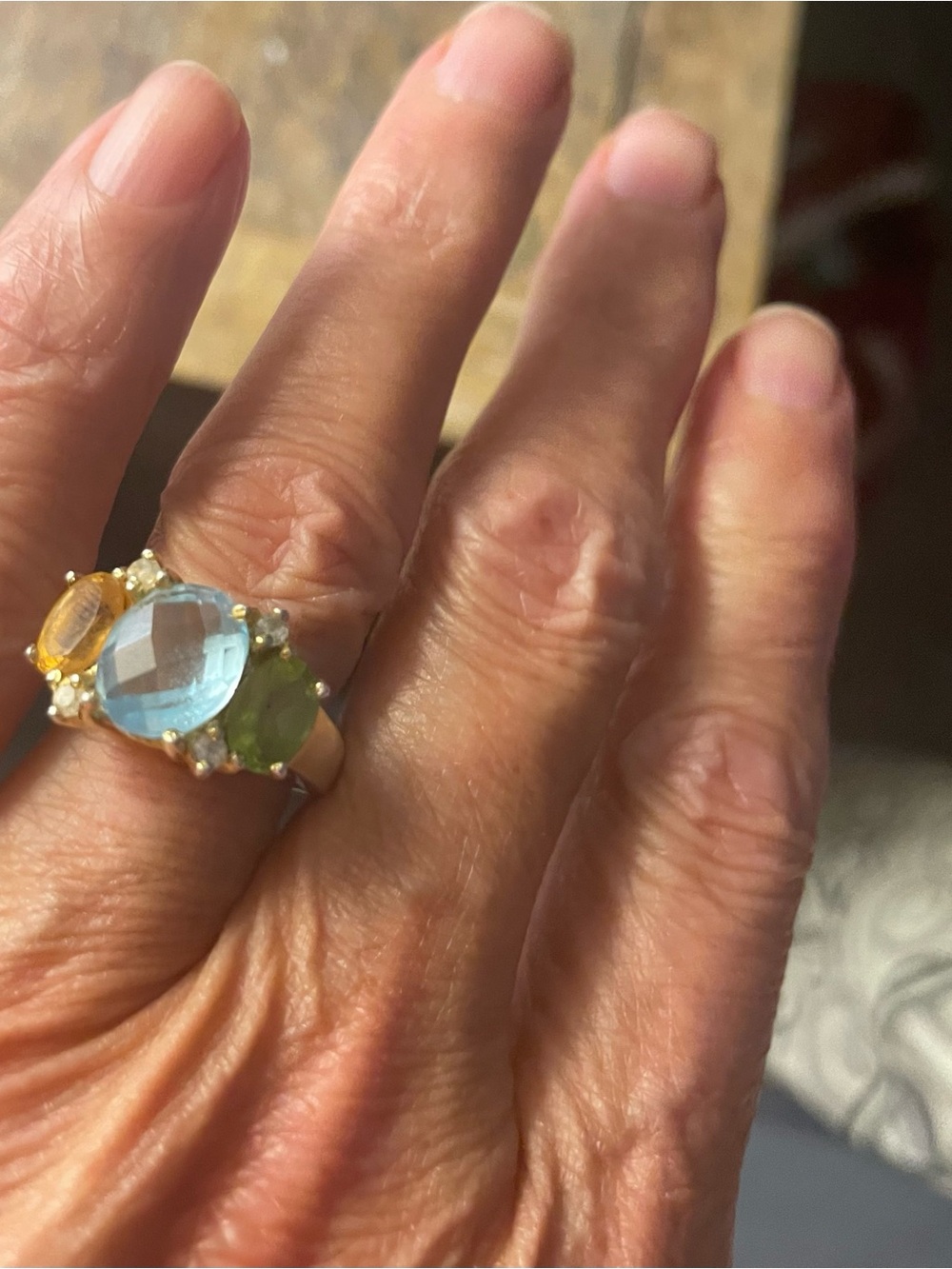 Multi-Gem Statement Ring with Blue, Green and Yellow Stones